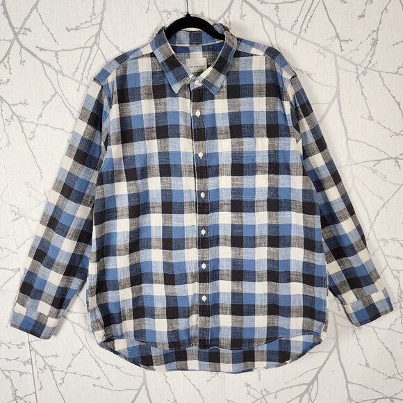American Eagle Blue Checks 100% Cotton Button Front Shirt Tall - Picture 1 of 4